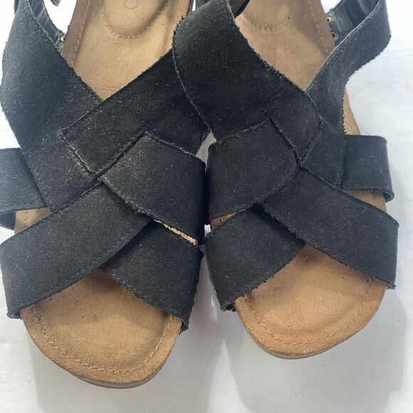 ME TOO Lola Wedges Slingbacks Open Toe Sandals Black Faux‎ Suede Size 9.5M Women - Picture 14 of 16